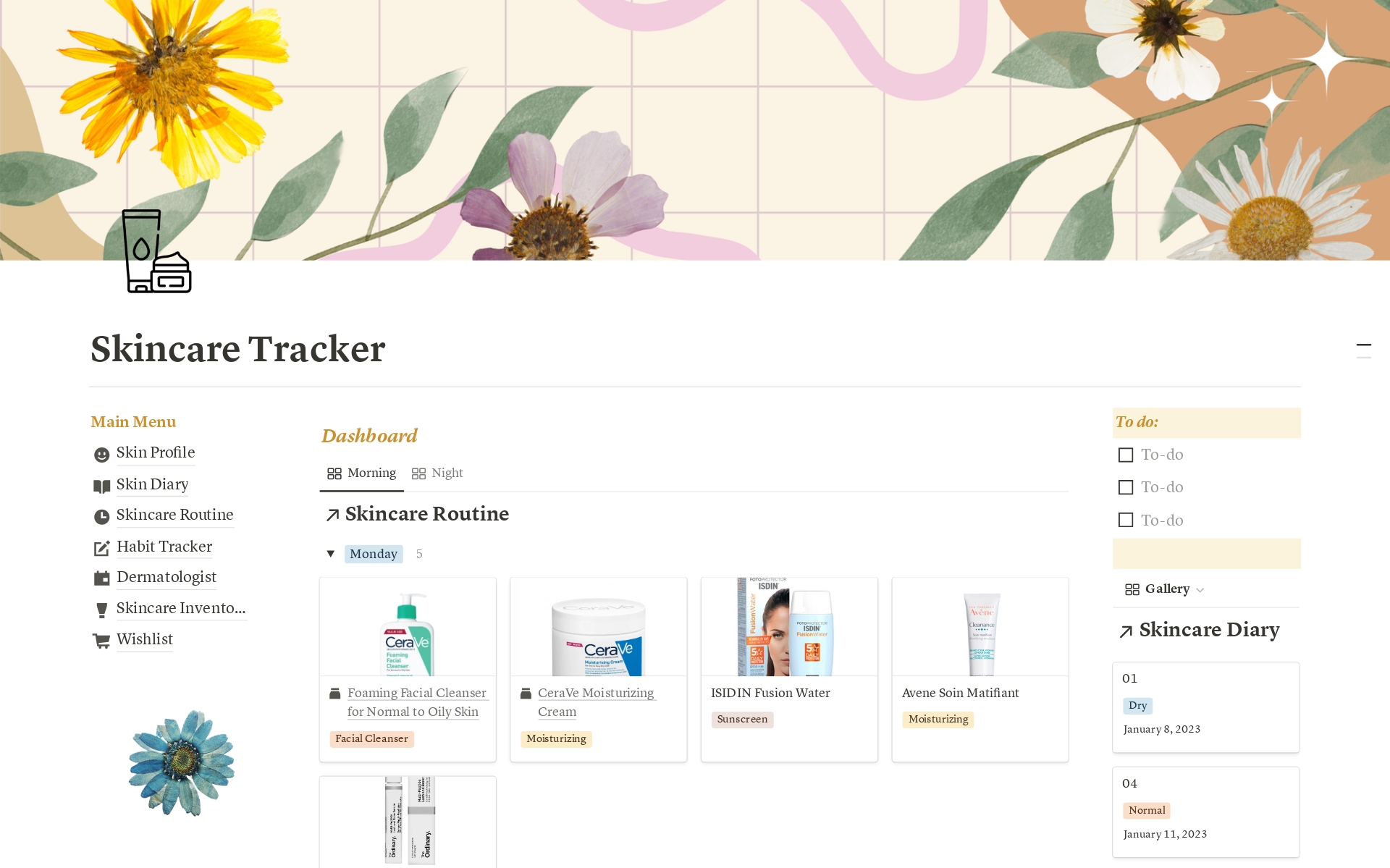 Are you passionate about skincare and eager to unlock your skin's full potential? This Skincare Tracker Notion Template is the ultimate companion to help you track, analyze, and optimize your skincare routine. 