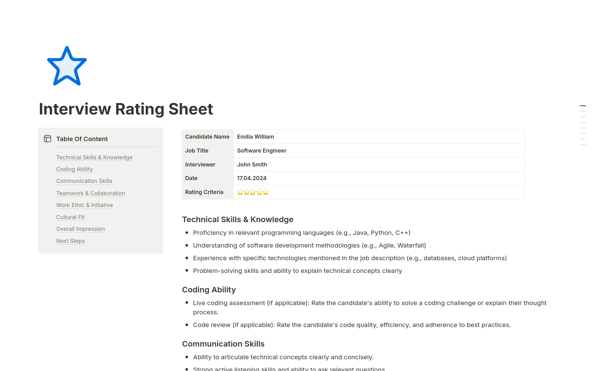 Make Informed Hiring Decisions with Notion Interview Rating Sheet Template