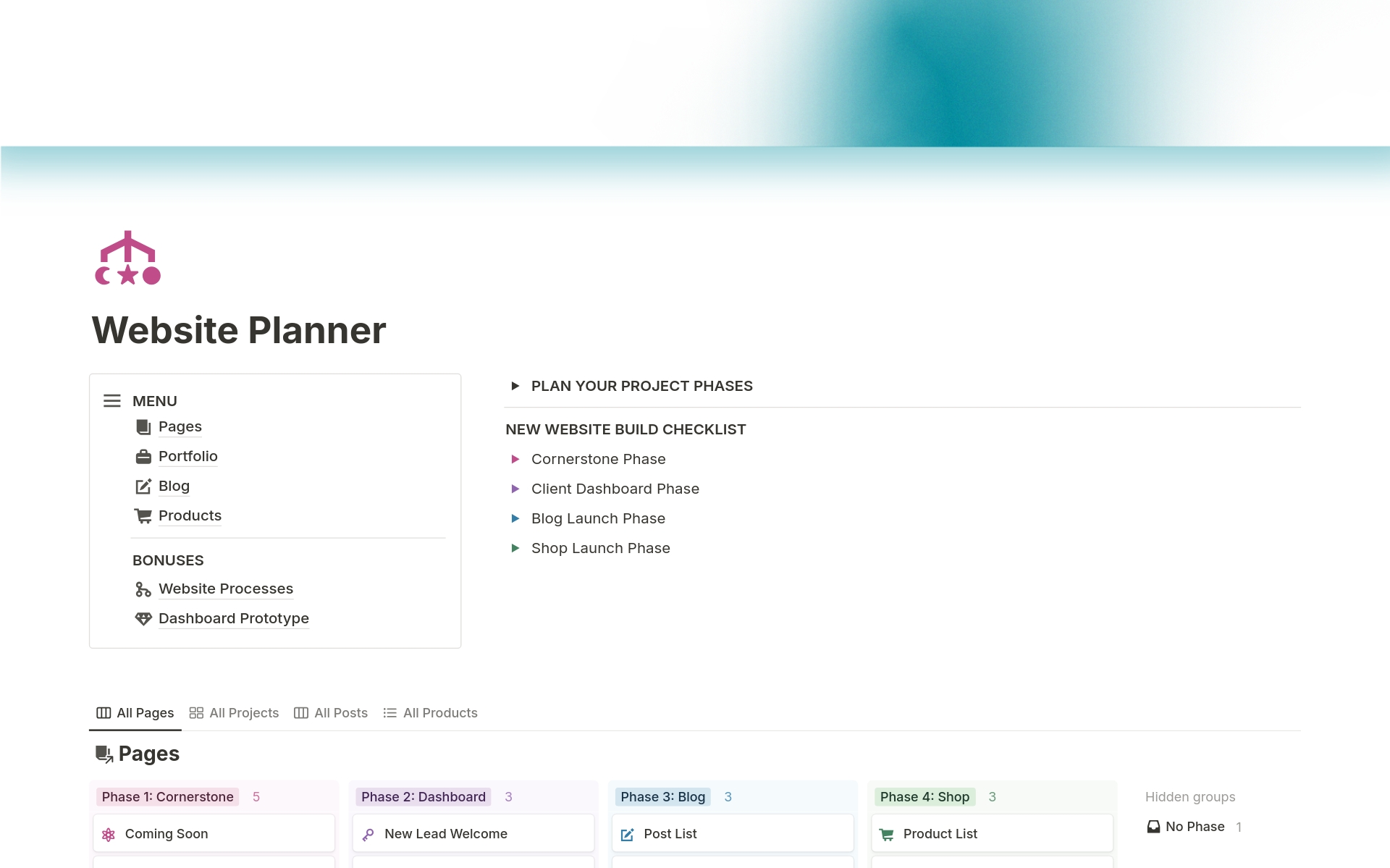Vista previa de una plantilla para Website Planner for Creatives