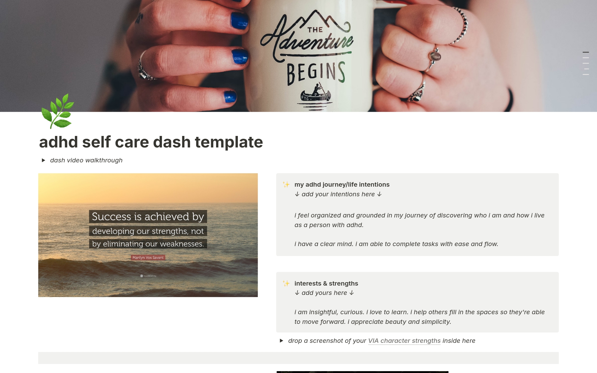 A template preview for adhd self care dashboard