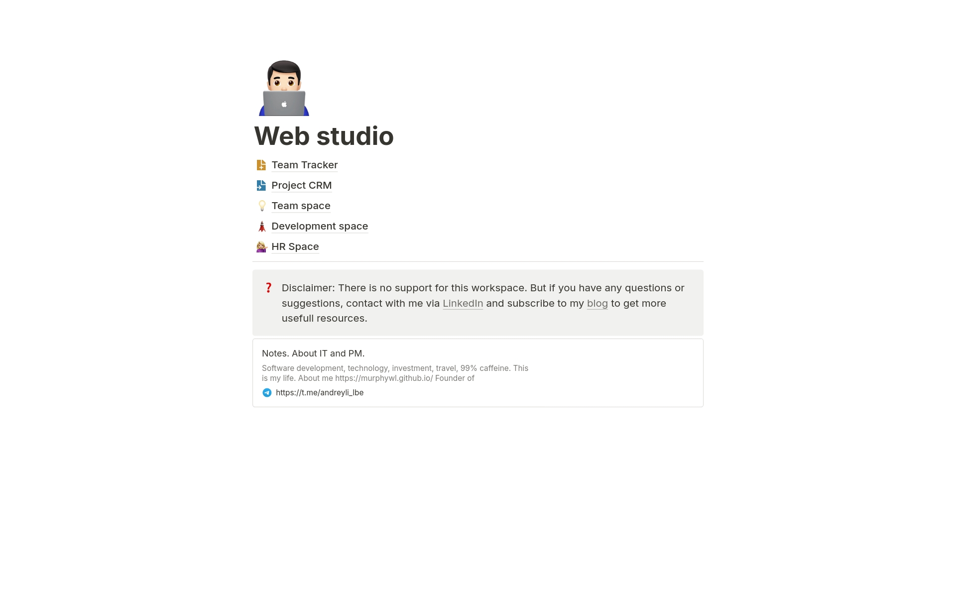 A template preview for Web studio