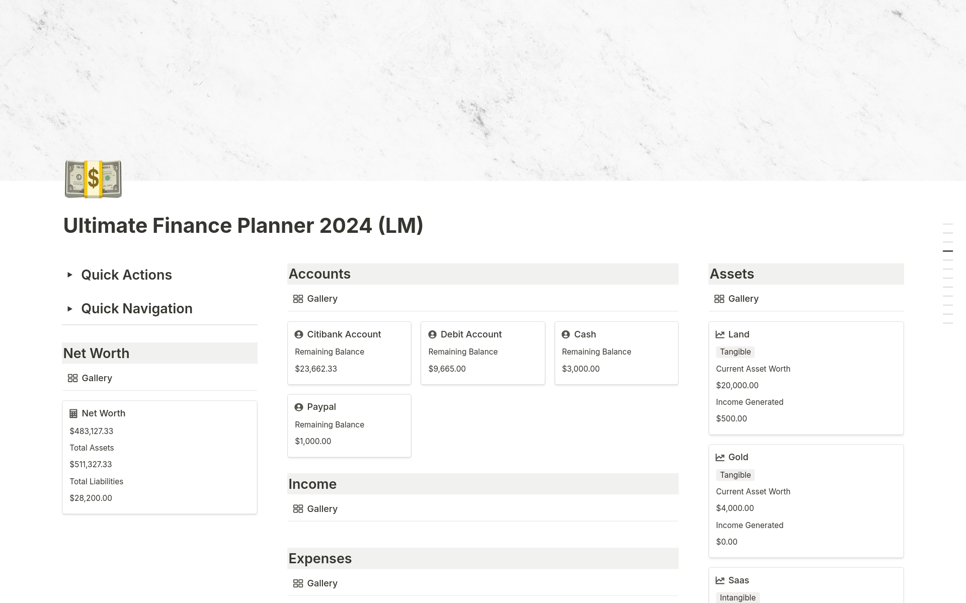 Ultimate Finance Planner (Light Minimalist Vers)のテンプレートのプレビュー