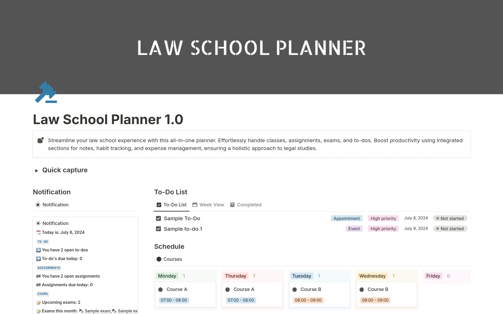 A template preview for Law school planner