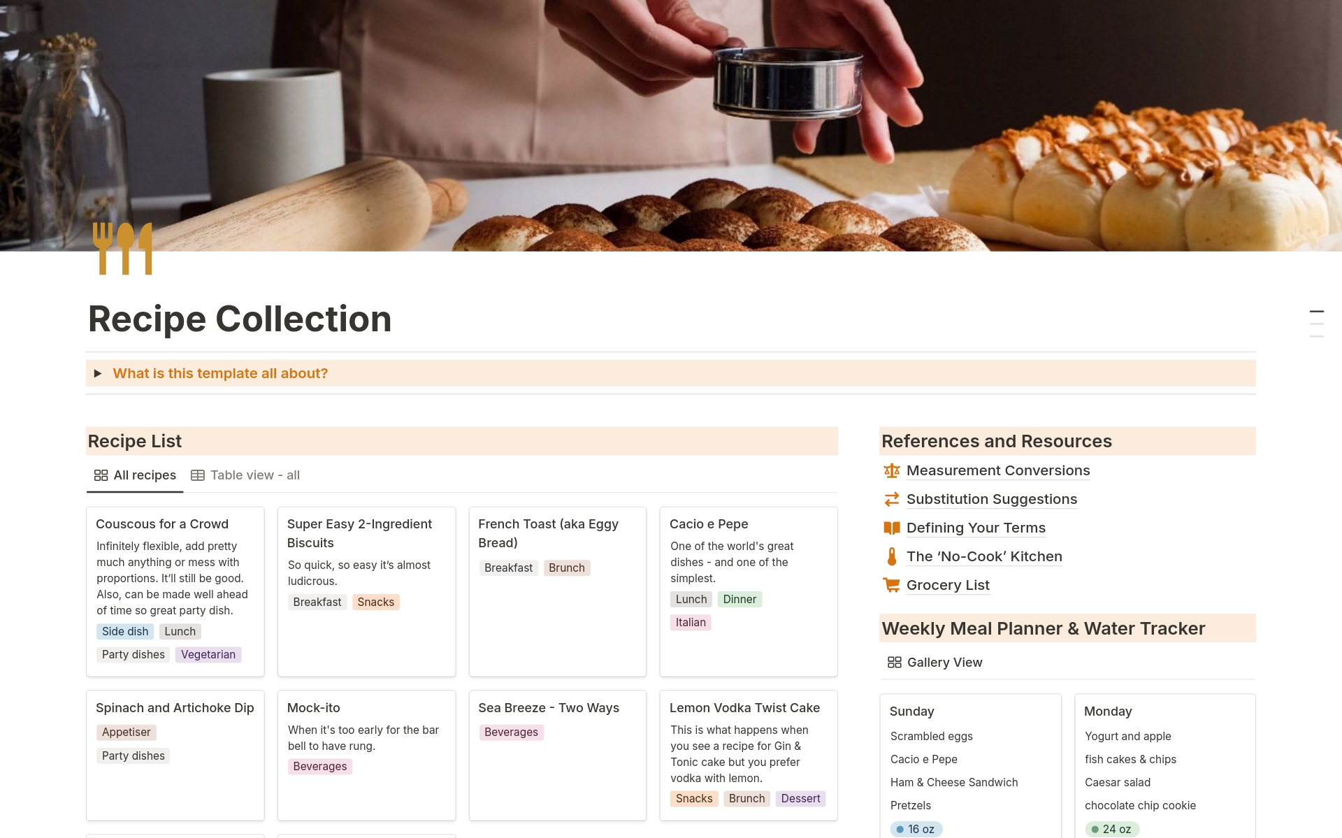 Looking to simplify the process of collecting and organizing a collection of recipes? This recipe collection is the answer  - store & sort recipes, keep notes on tweaks, keep a running grocery list, use handy measurement conversion charts, get ingredient swap suggestions & more!