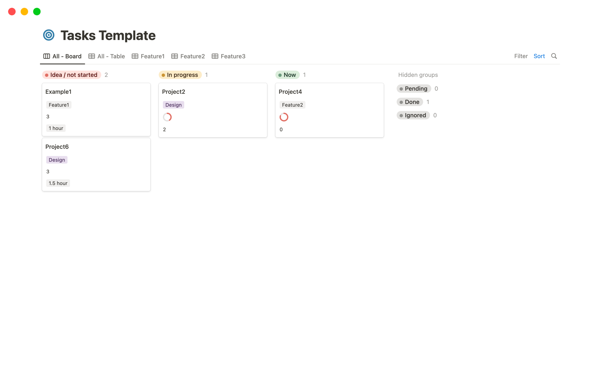 A template preview for Tasks Management Template