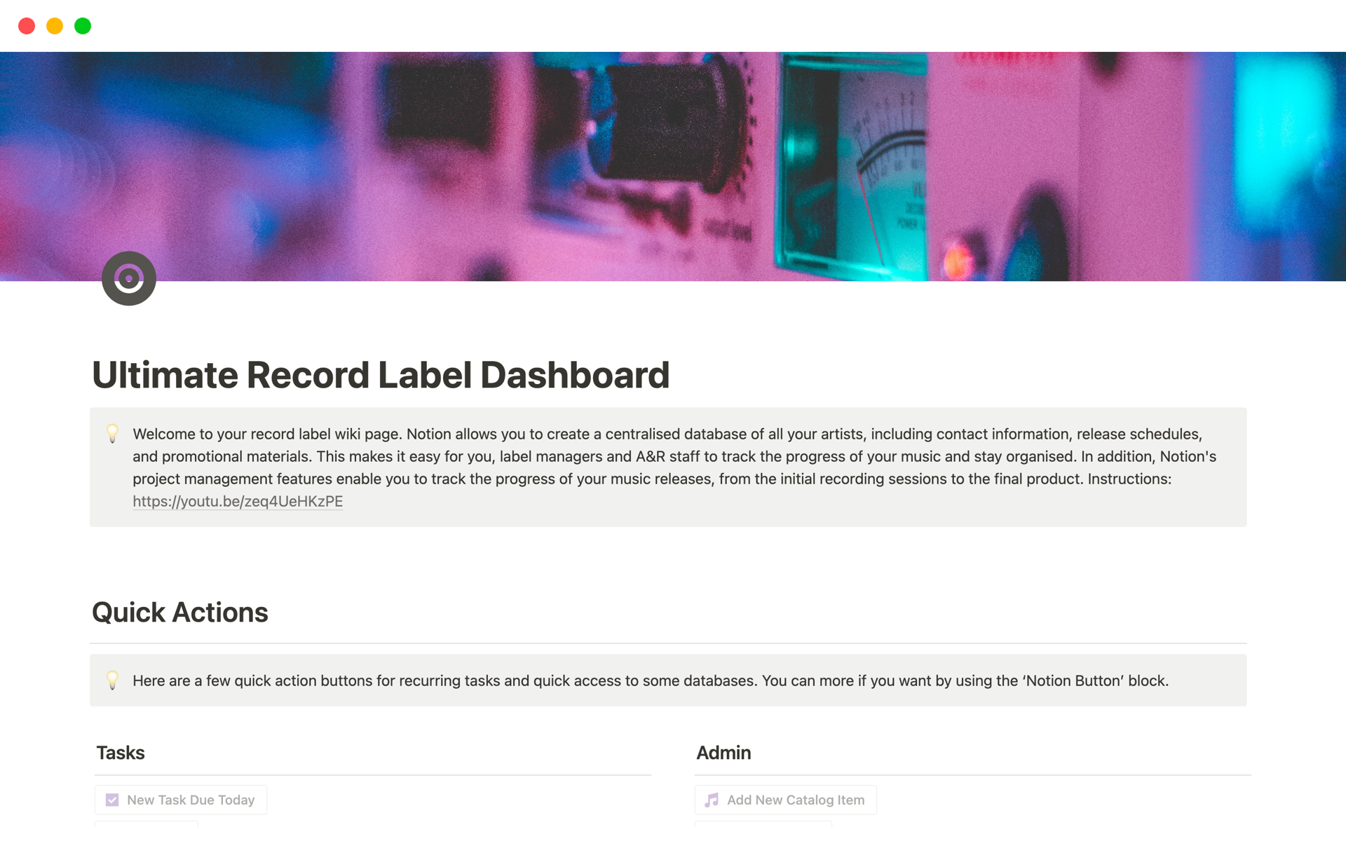 En förhandsgranskning av mallen för Ultimate Record Label Dashboard
