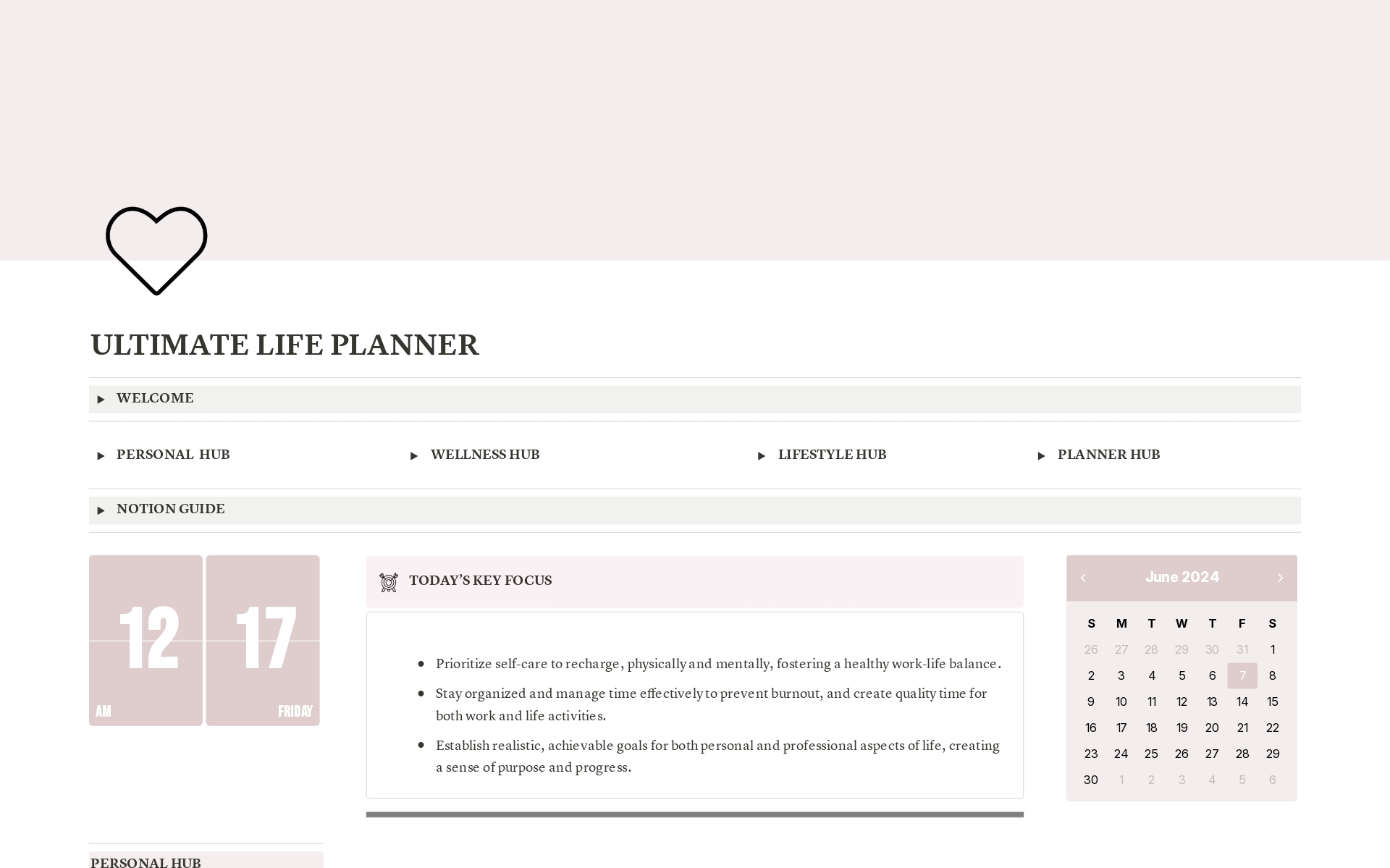 En forhåndsvisning av mal for Life Planner - Minimalist Aesthetic - Pink & Mocha