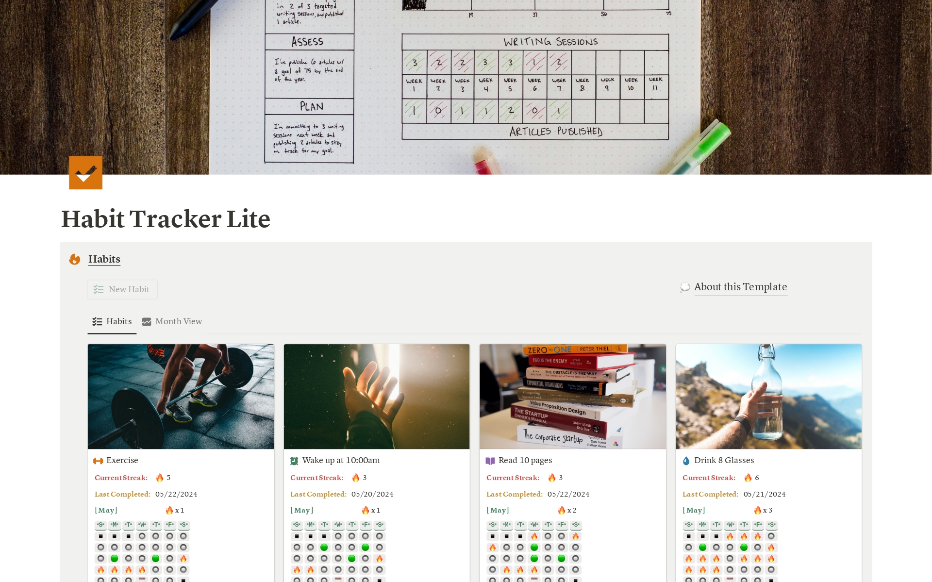 A template preview for Habit Tracker Lite