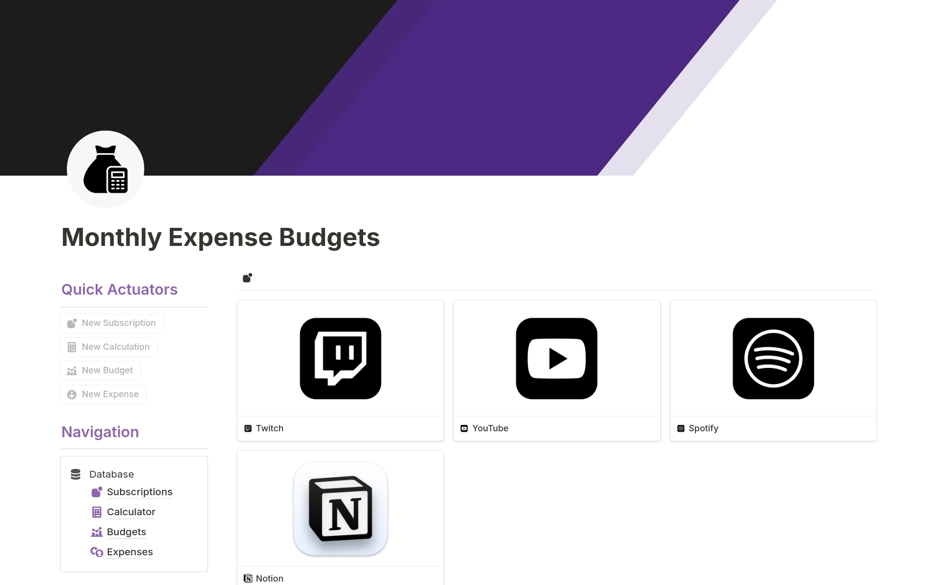 A template preview for Monthly Expense Budgets