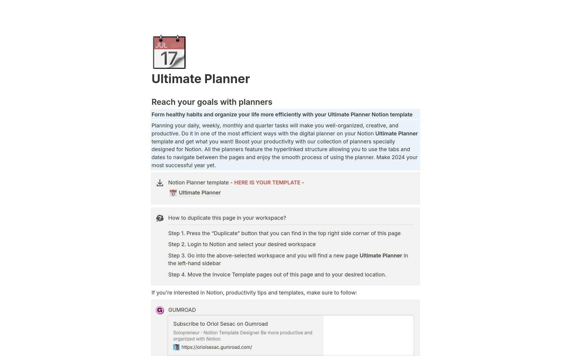 Vista previa de una plantilla para Ultimate Planner