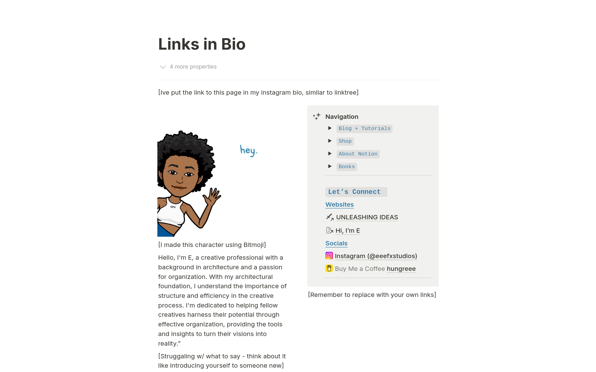 A template preview for Links in Bio