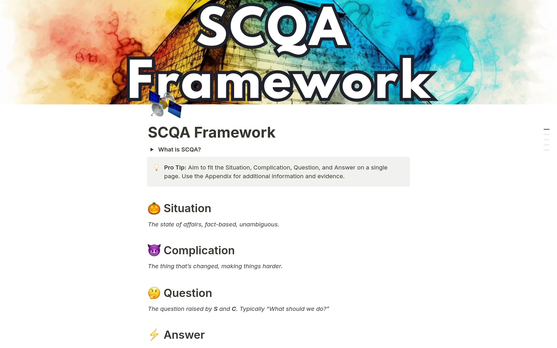 A template preview for SCQA Framework
