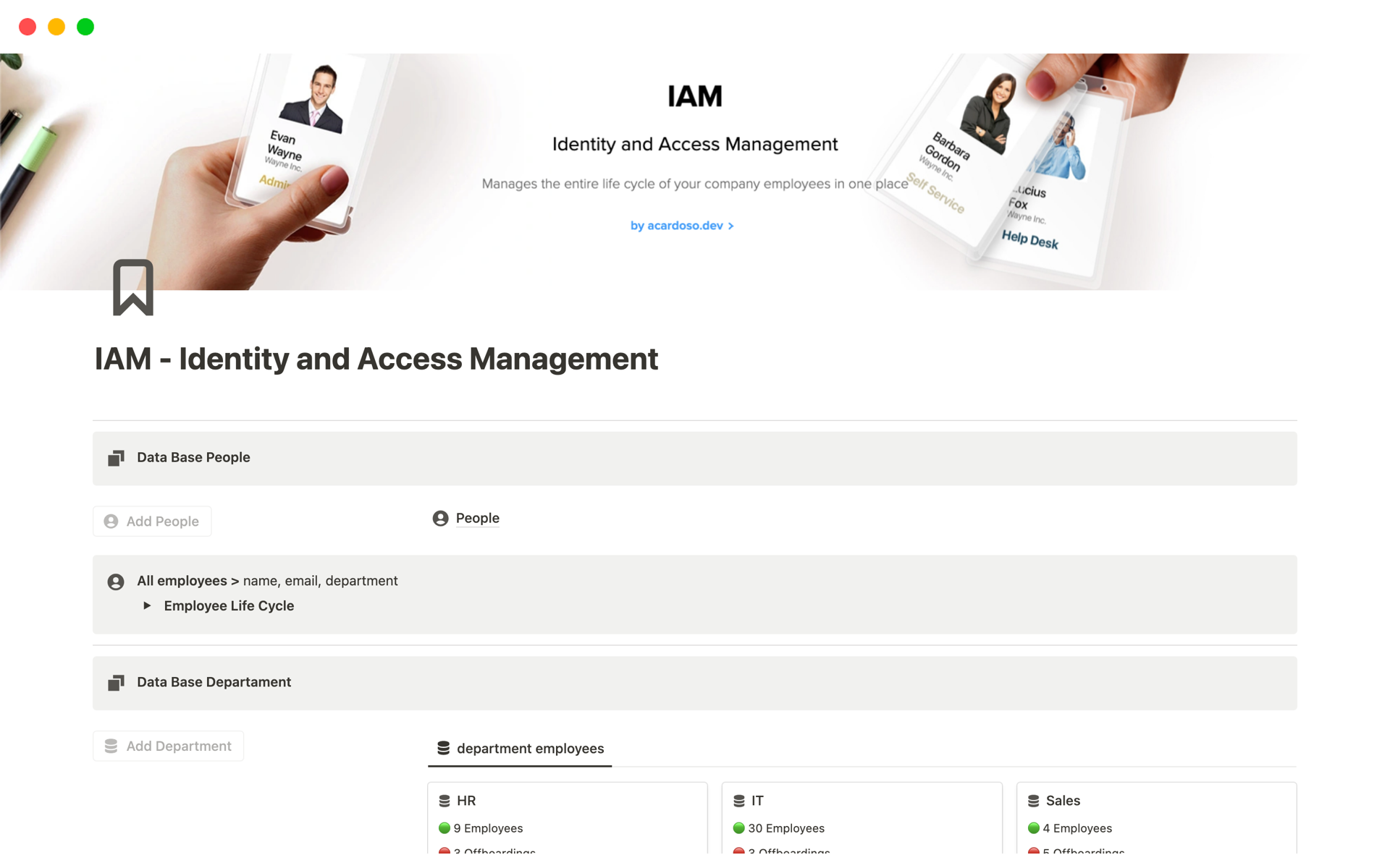 Vista previa de plantilla para IAM - Identity and Access Management