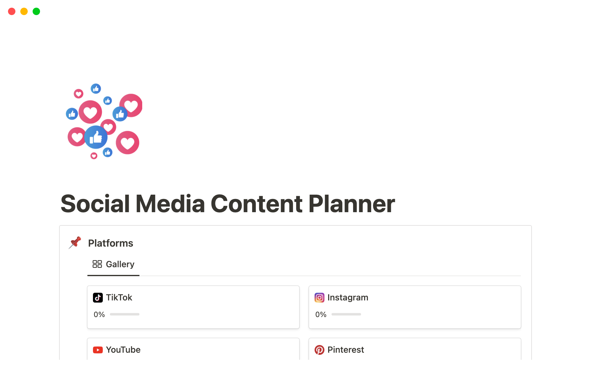Vista previa de una plantilla para Social Media Content Planner
