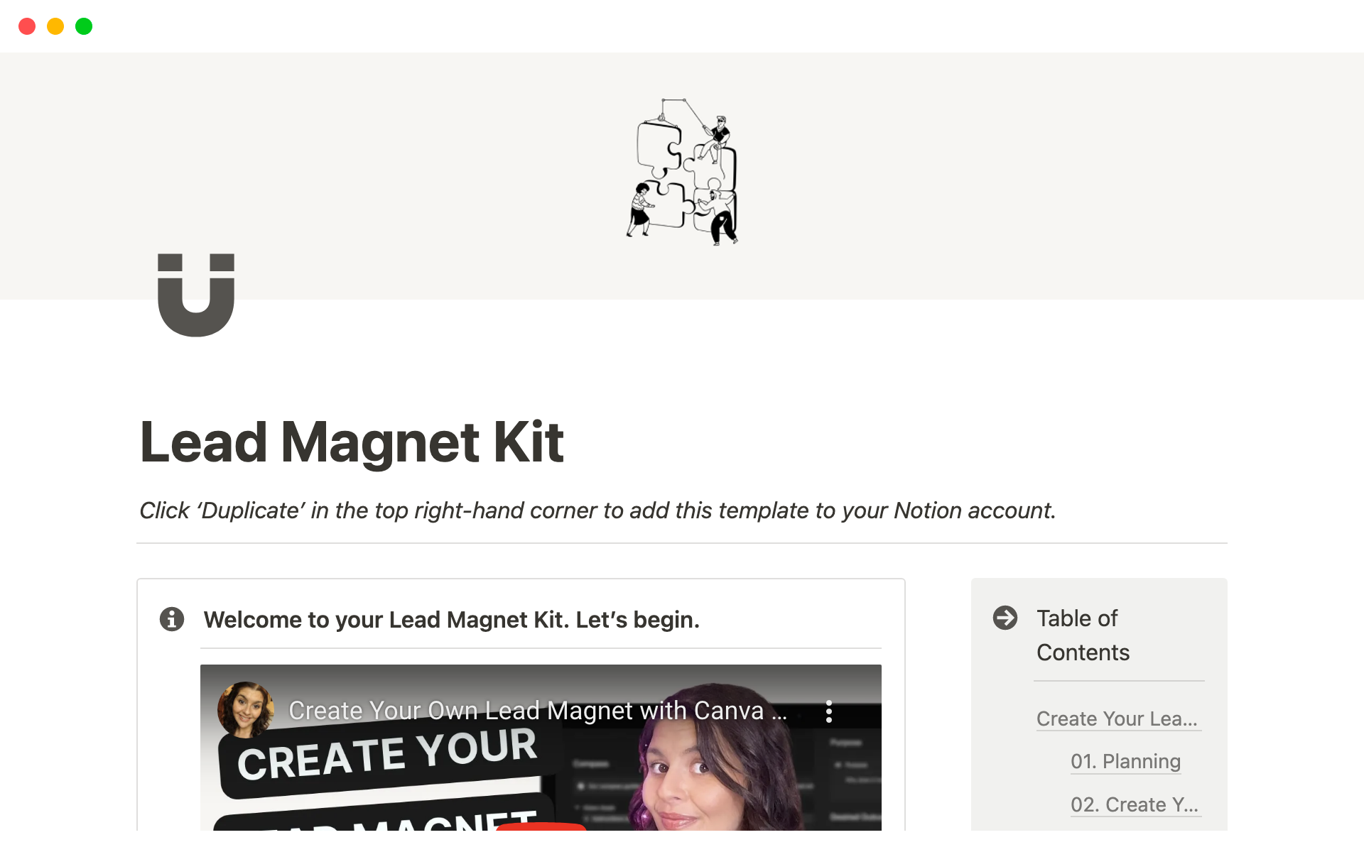 En forhåndsvisning av mal for Lead Magnet Kit