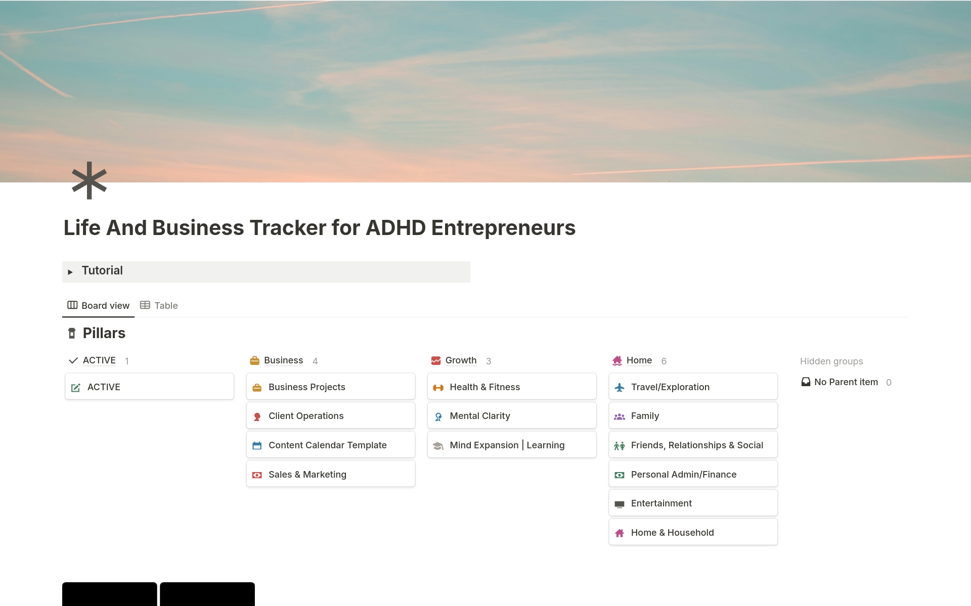 En förhandsgranskning av mallen för Life & Business Tracker for ADHD Entrepreneurs