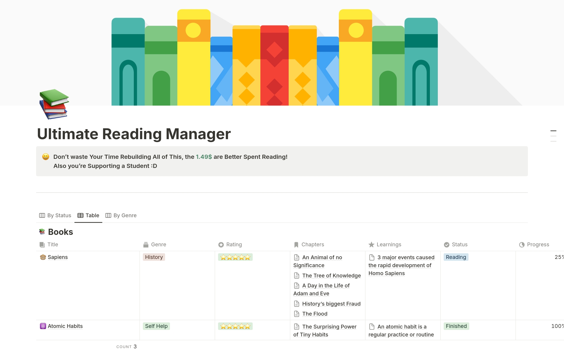 En forhåndsvisning av mal for Ultimate Reading Manager: Remember What You Read!