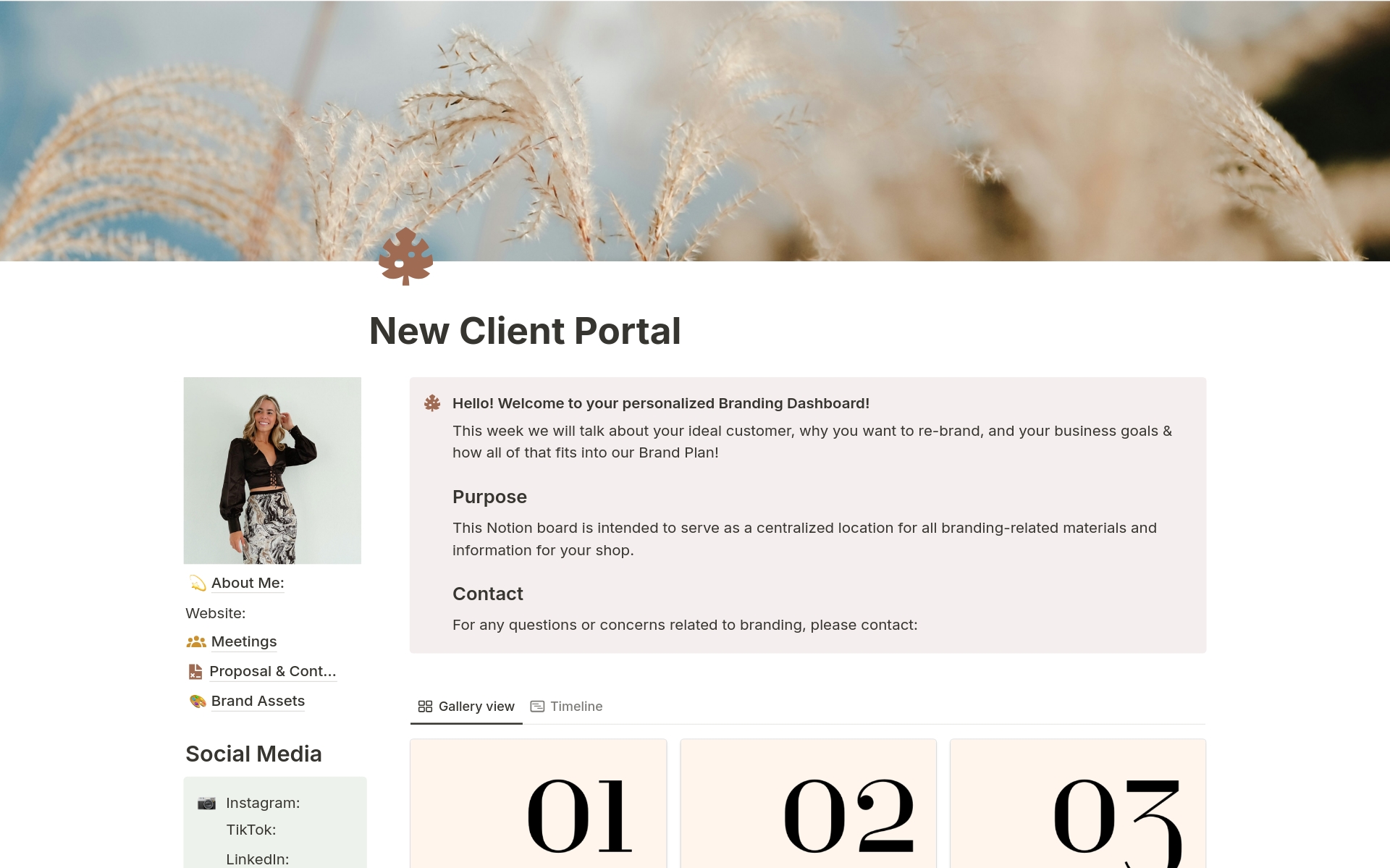 En förhandsgranskning av mallen för Branding Client Portal