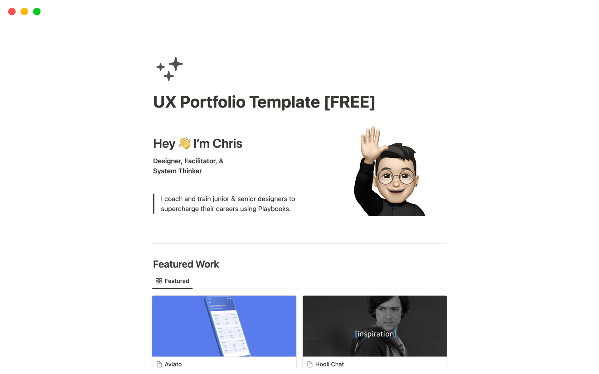 Vista previa de una plantilla para UX Portfolio