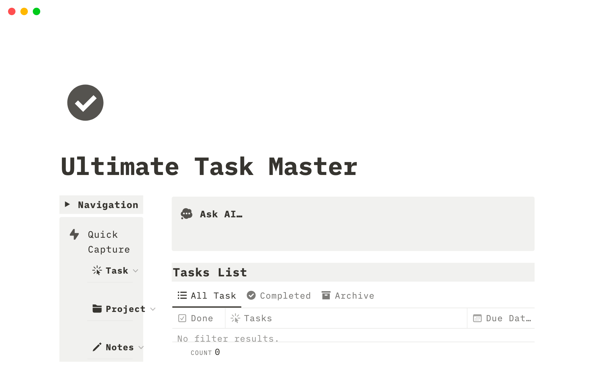 Vista previa de una plantilla para Ultimate Task Master