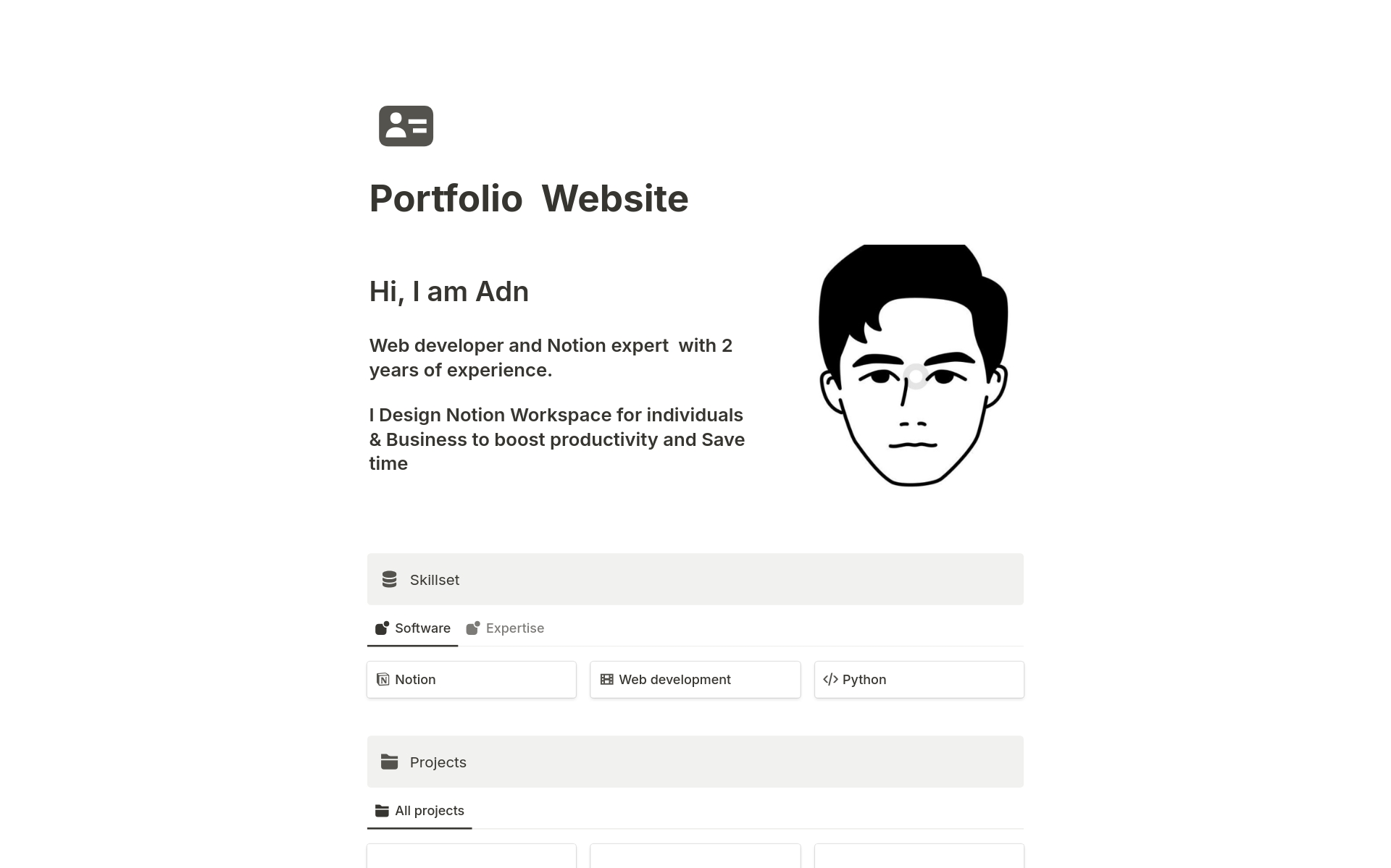 En förhandsgranskning av mallen för Portfolio Website 