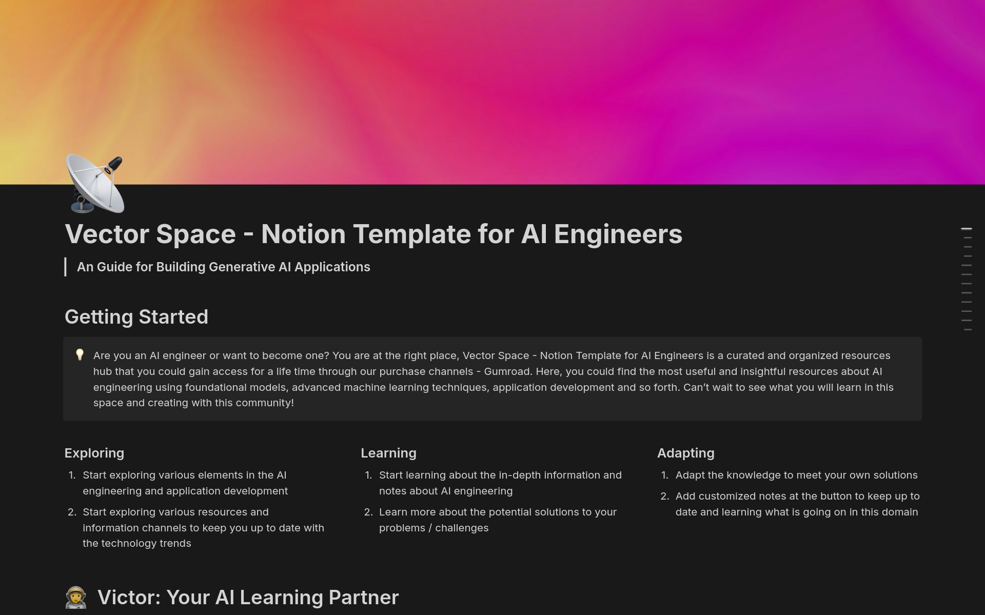 Vista previa de una plantilla para Knowledge Base for AI Engineers