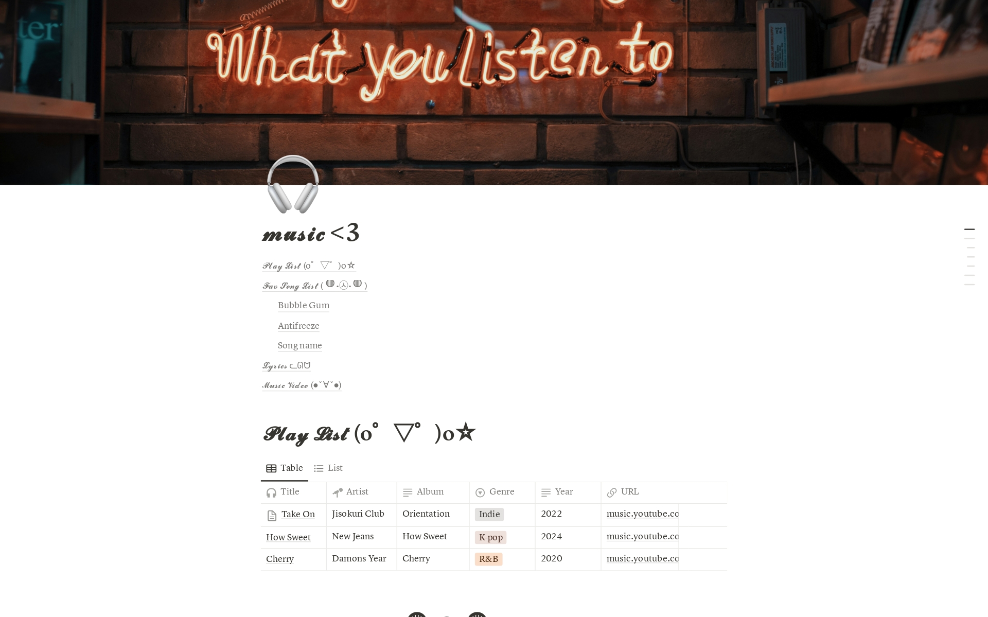 A template preview for Music <3