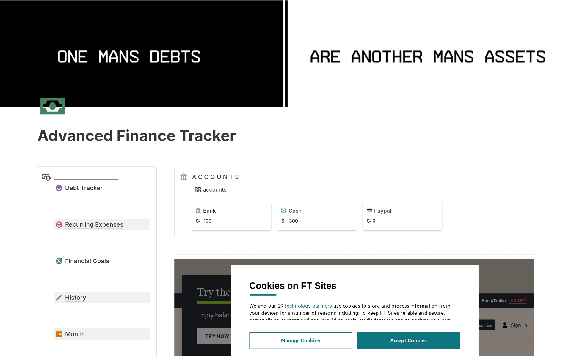 En förhandsgranskning av mallen för Advanced Finance Tracker 
