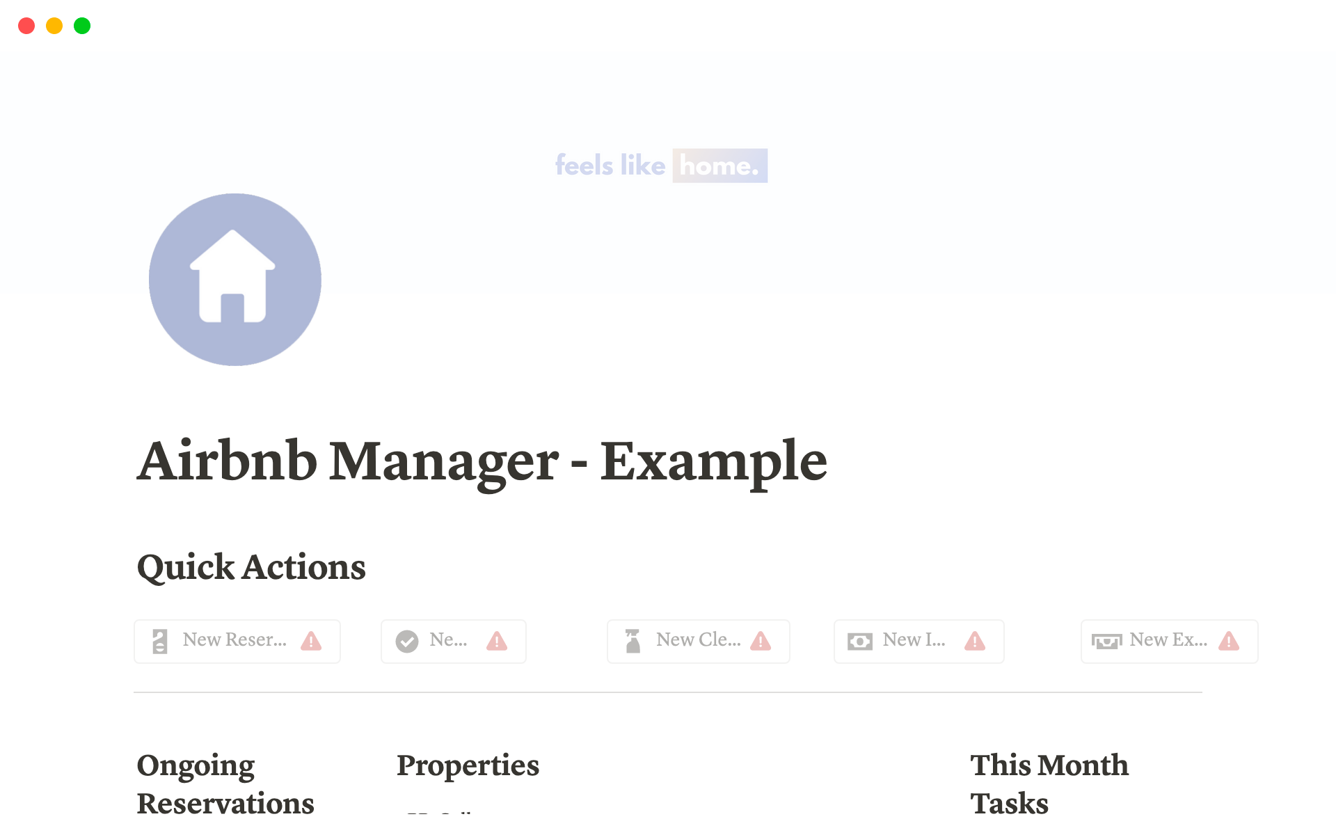 En forhåndsvisning av mal for Airbnb Manager