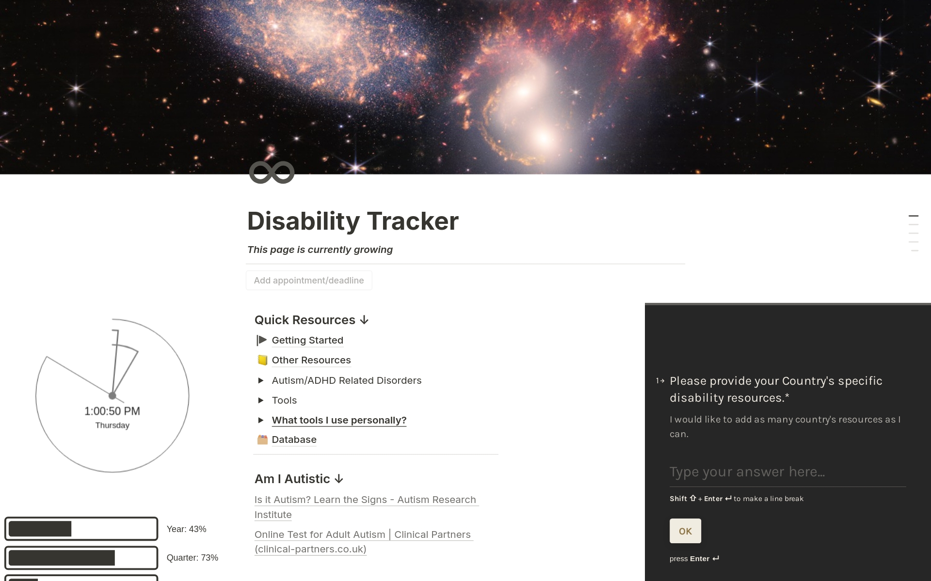 A template preview for Disability Tracker