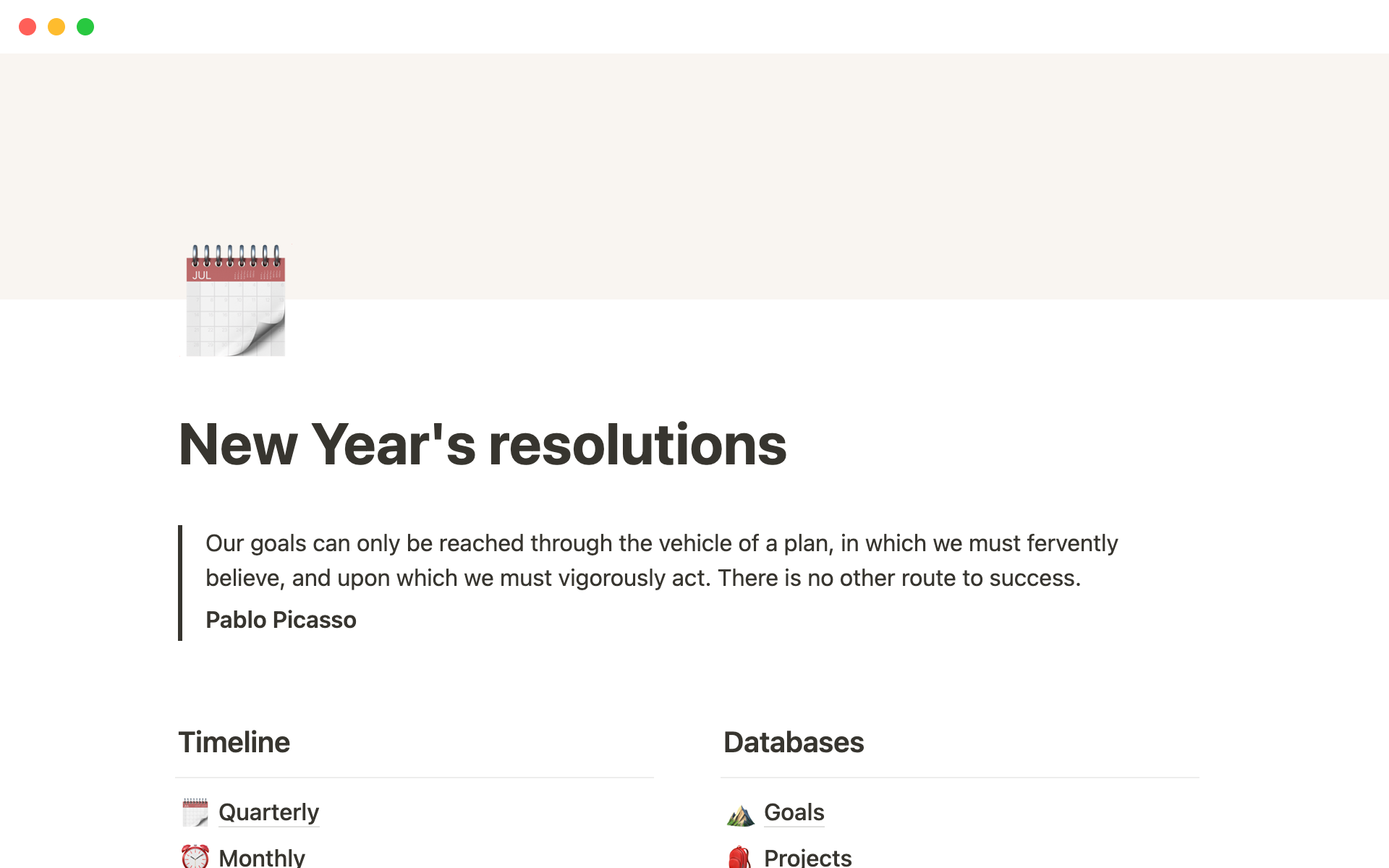 En forhåndsvisning av mal for New Year's resolutions