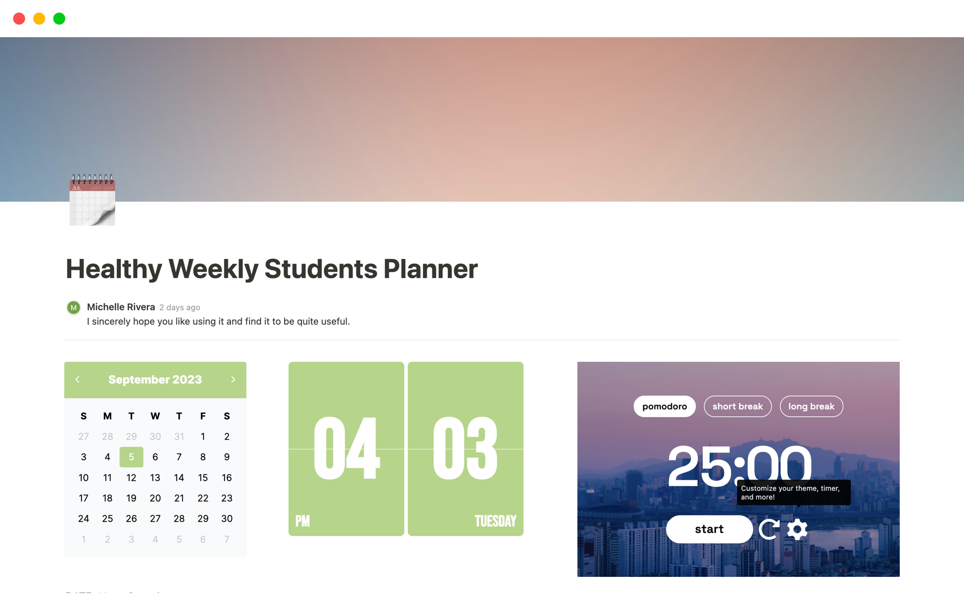 Healthy Weekly Students Planner님의 템플릿 미리보기