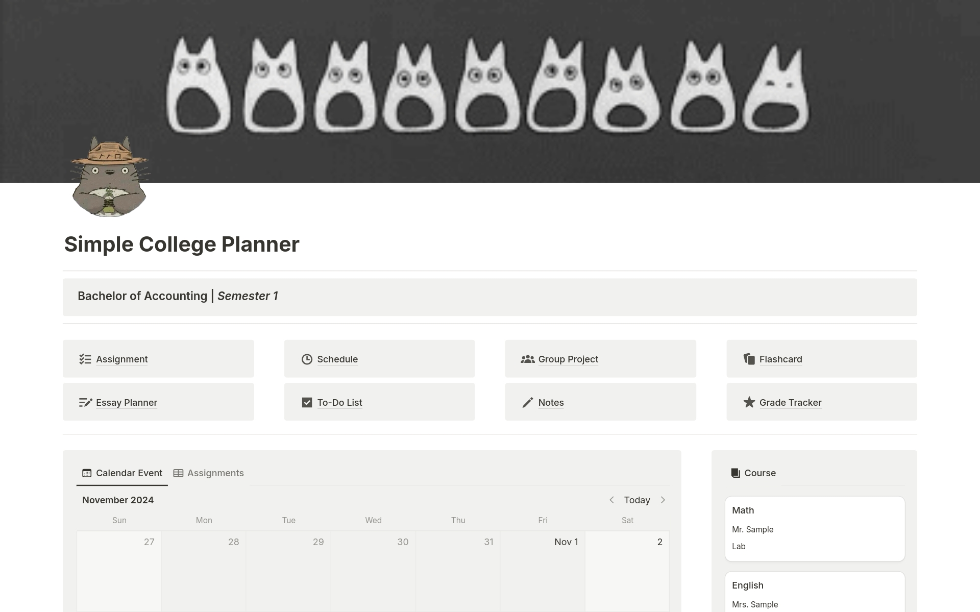 Simple College Planner Template By Saptiani SM | Notion Marketplace