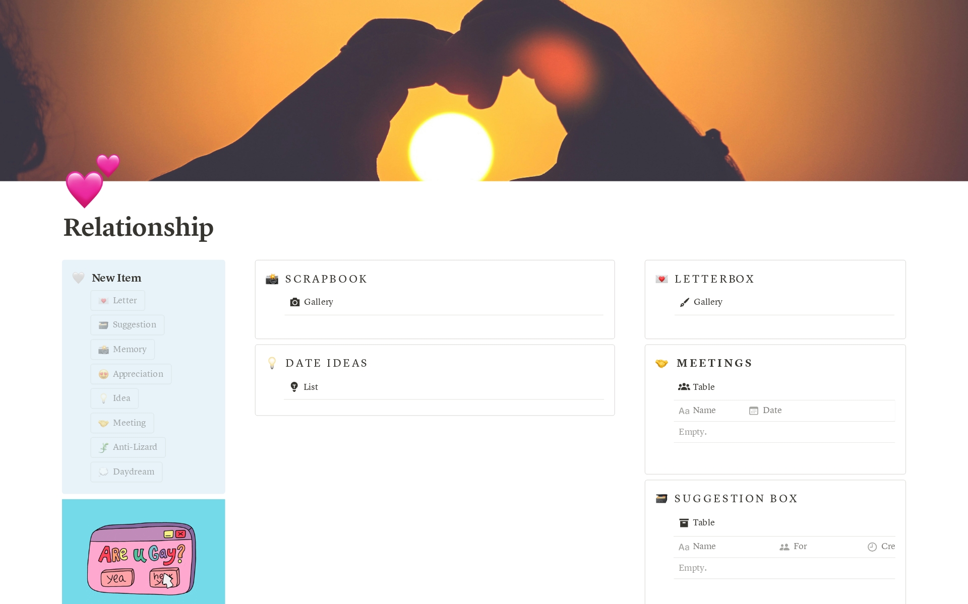 A central hub to record memories, plan dates, discussions and life events. Even send your partner letters! Perfect for LDR, polycules and the anxiously attached (me too, friend).