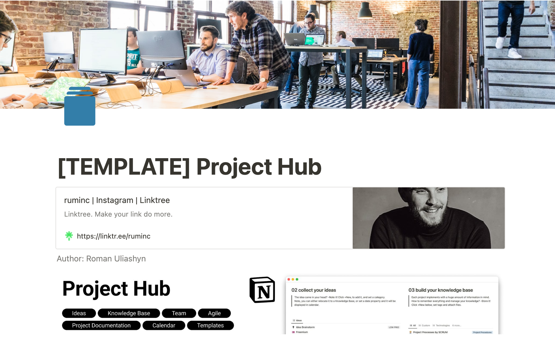 En forhåndsvisning av mal for Project Hub