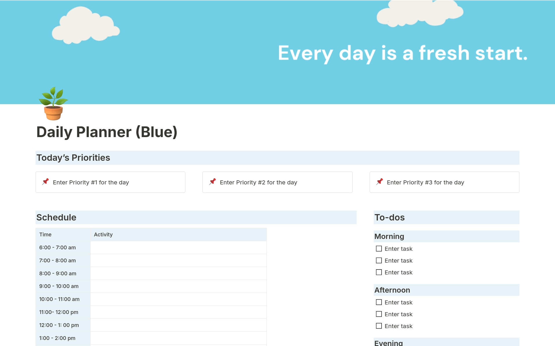 Vista previa de una plantilla para Simple Daily Planner (Blue)