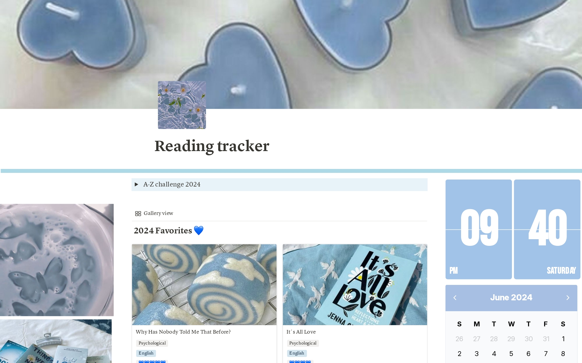 Vista previa de una plantilla para Reading Tracker