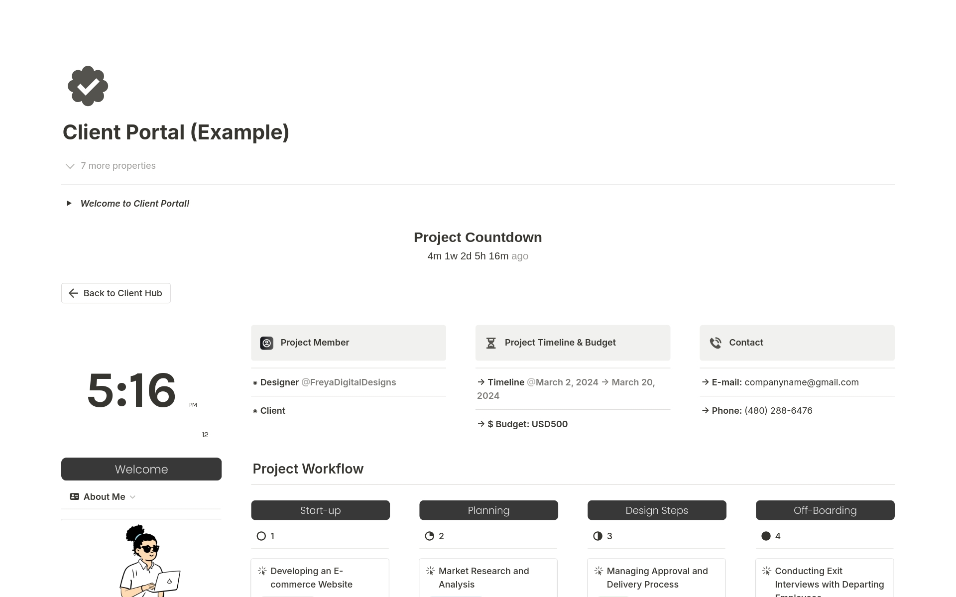 Vista previa de una plantilla para Client Portal Hub - Project Based