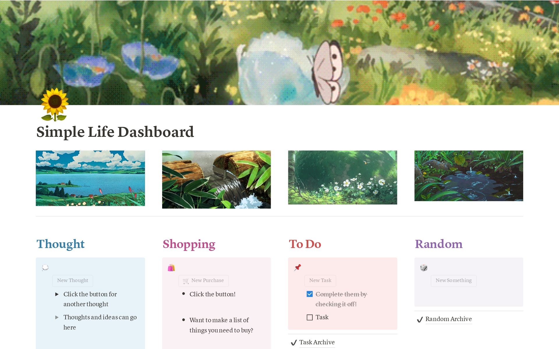 Vista previa de una plantilla para A Simple Life - Basic Life Dashboard