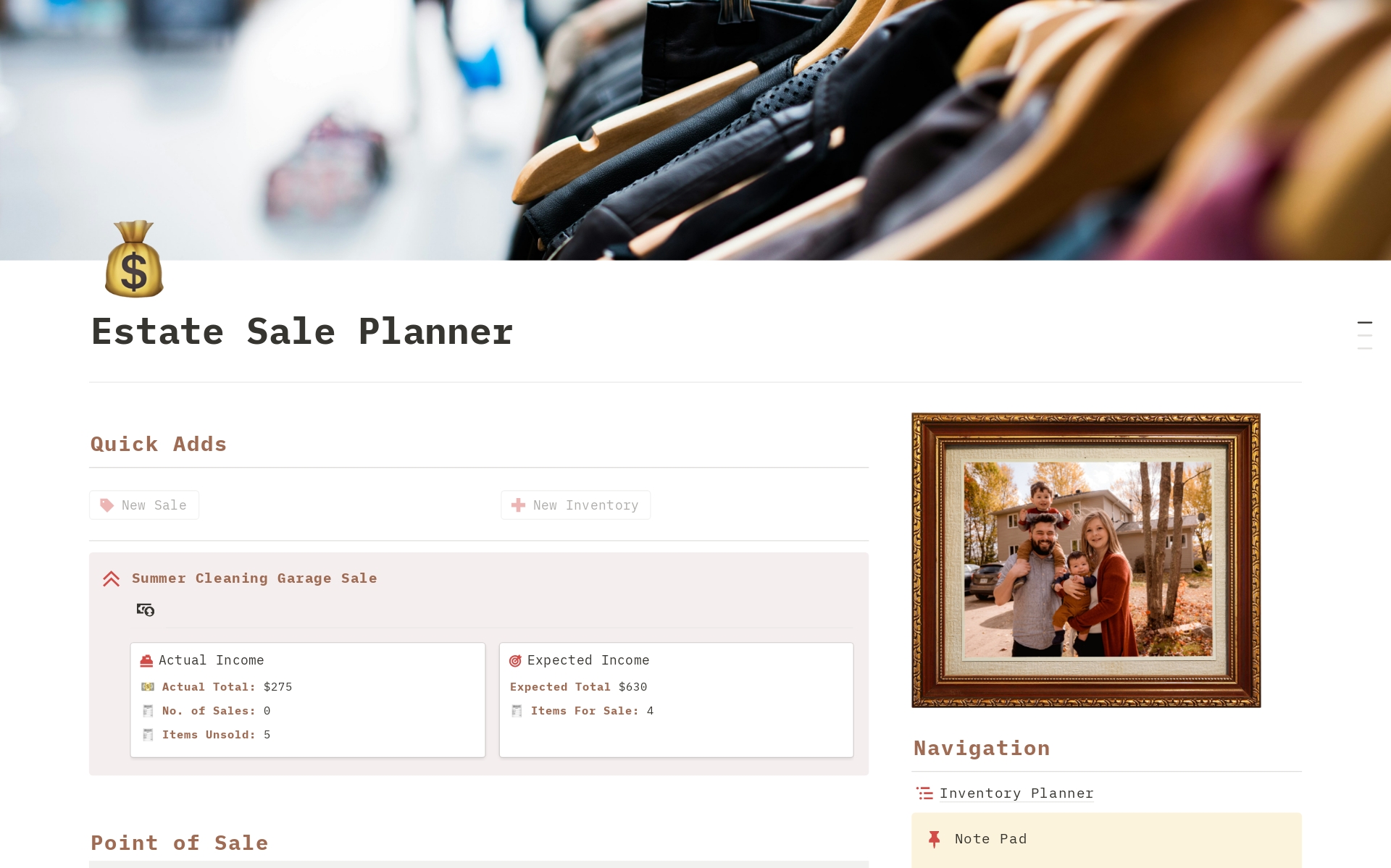 A template preview for Estate Sale Planner