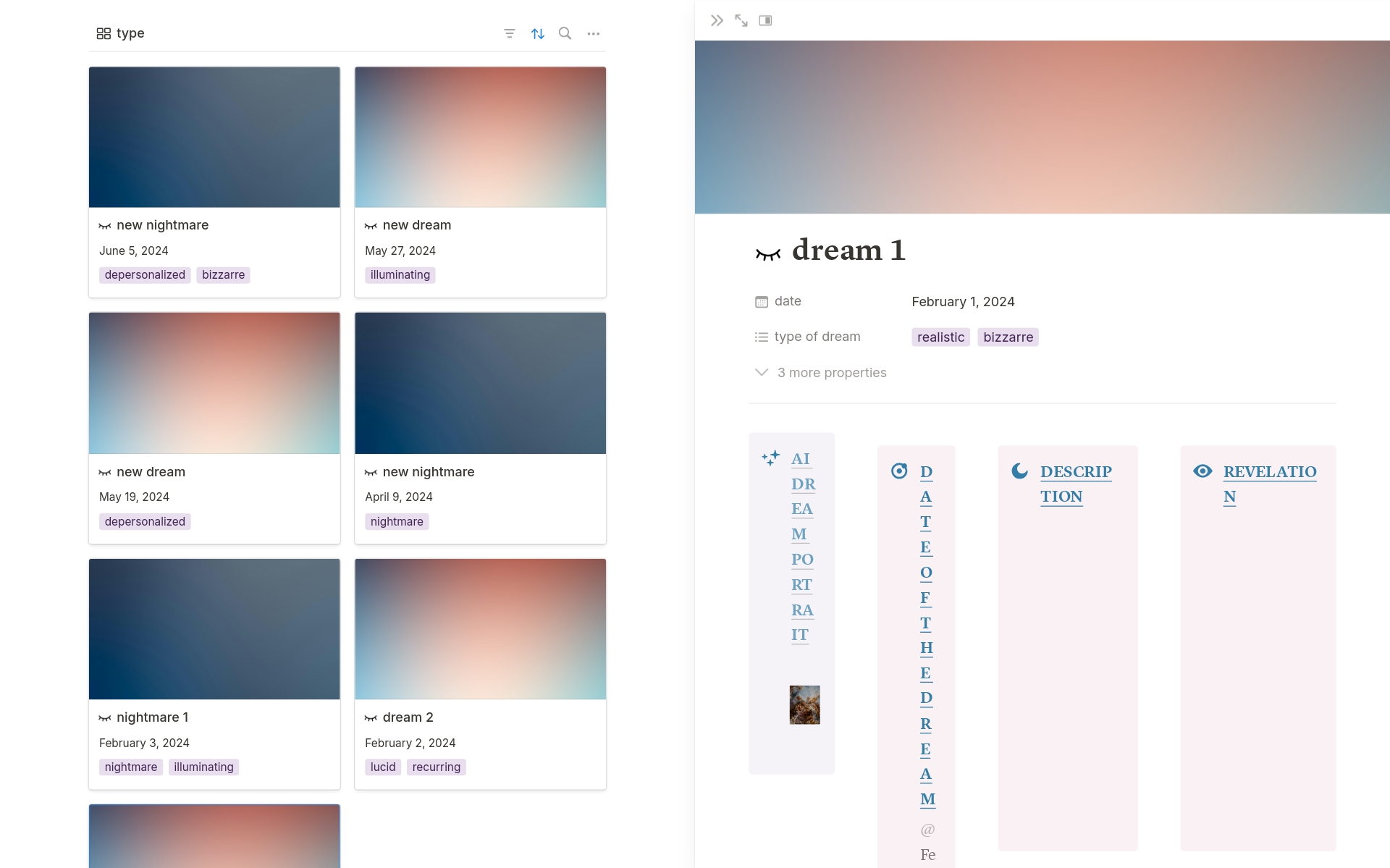 Recollet your dreams in this dedicated database + aesthetic template