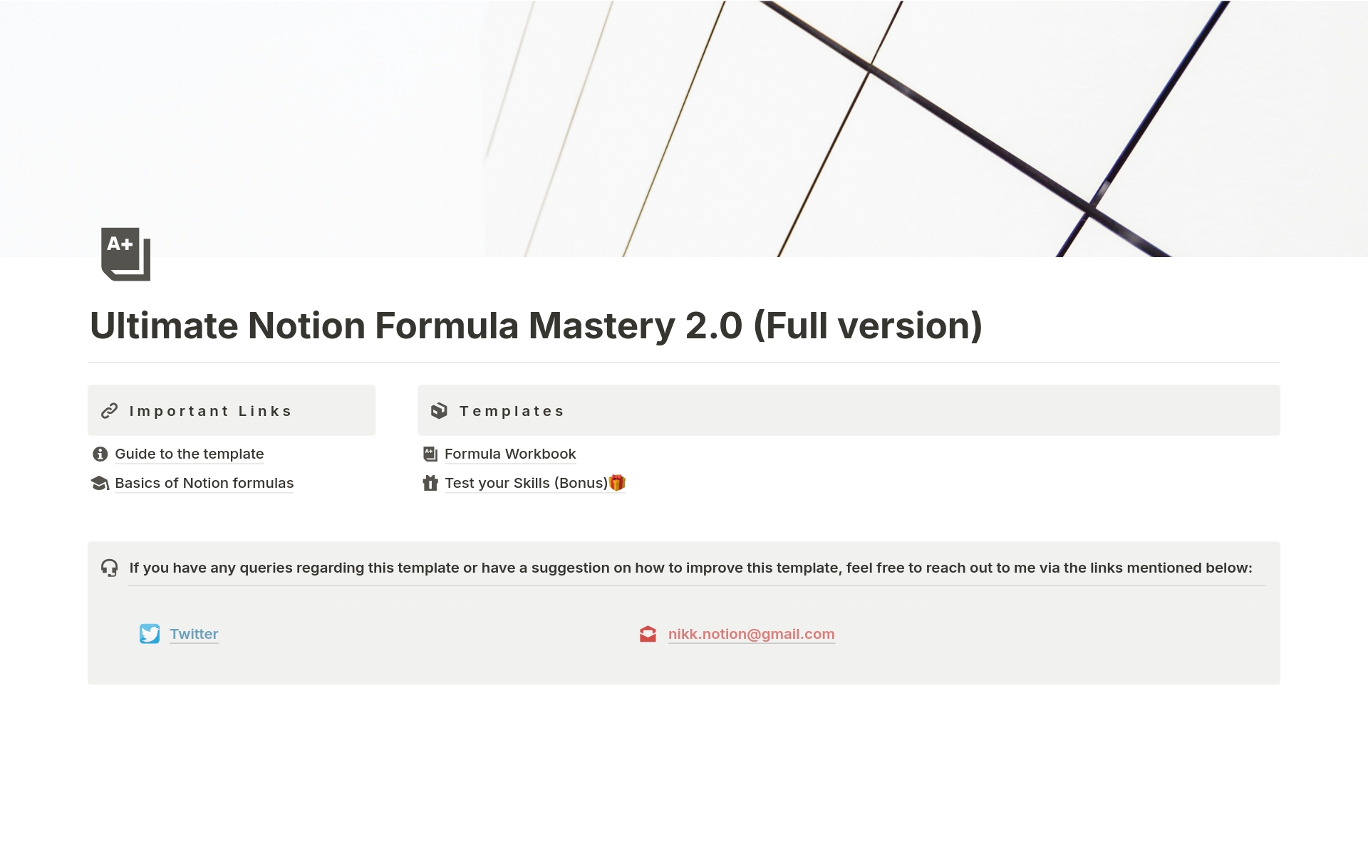 En förhandsgranskning av mallen för Ultimate Notion Formula Mastery 2.0