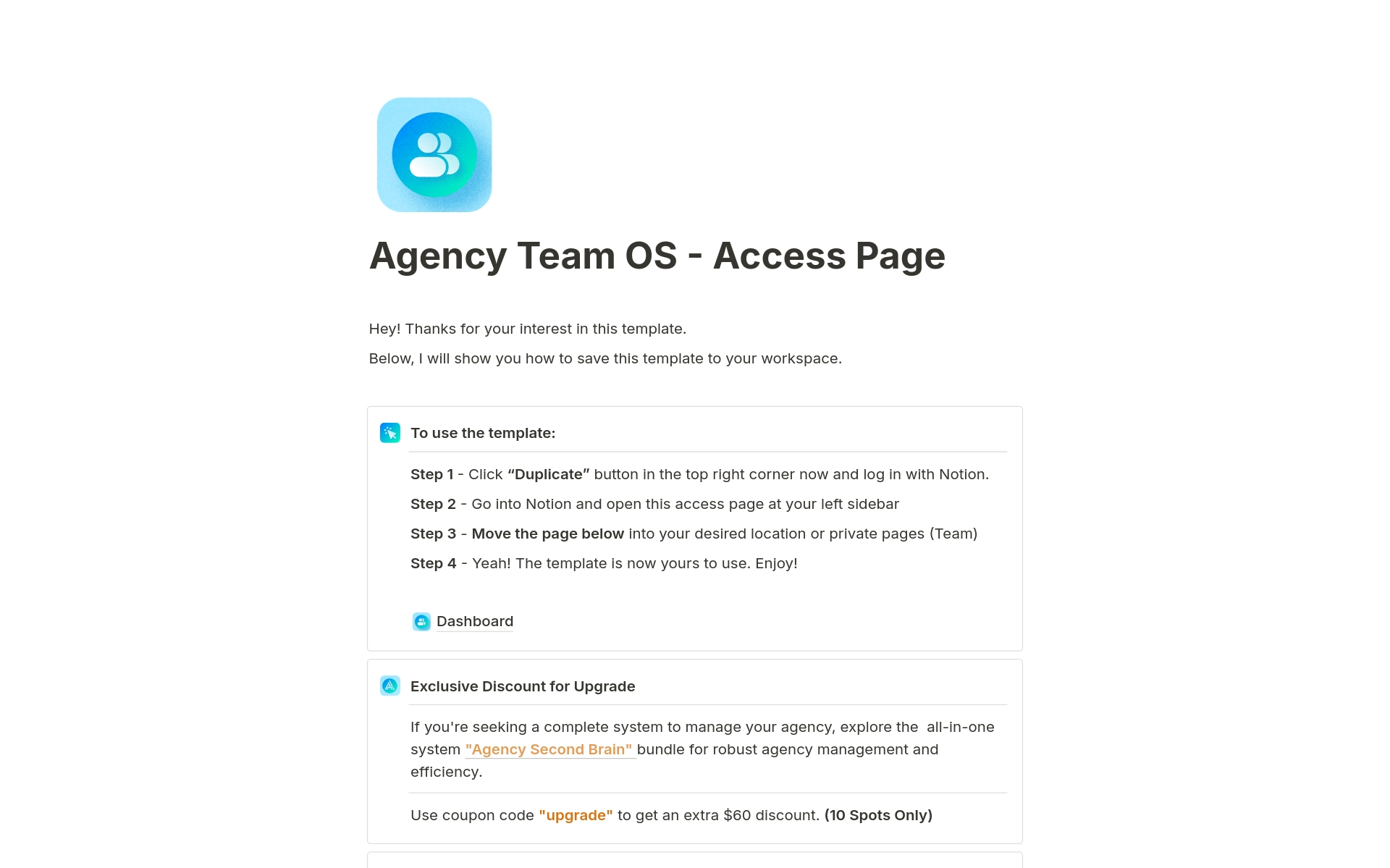En förhandsgranskning av mallen för Agency Team OS
