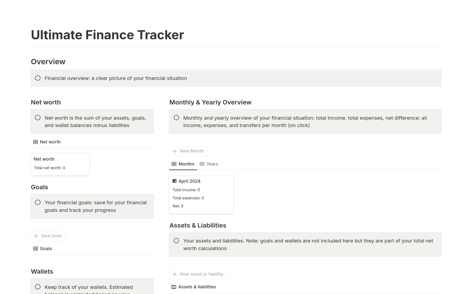 Vista previa de una plantilla para Ultimate Finance Tracker