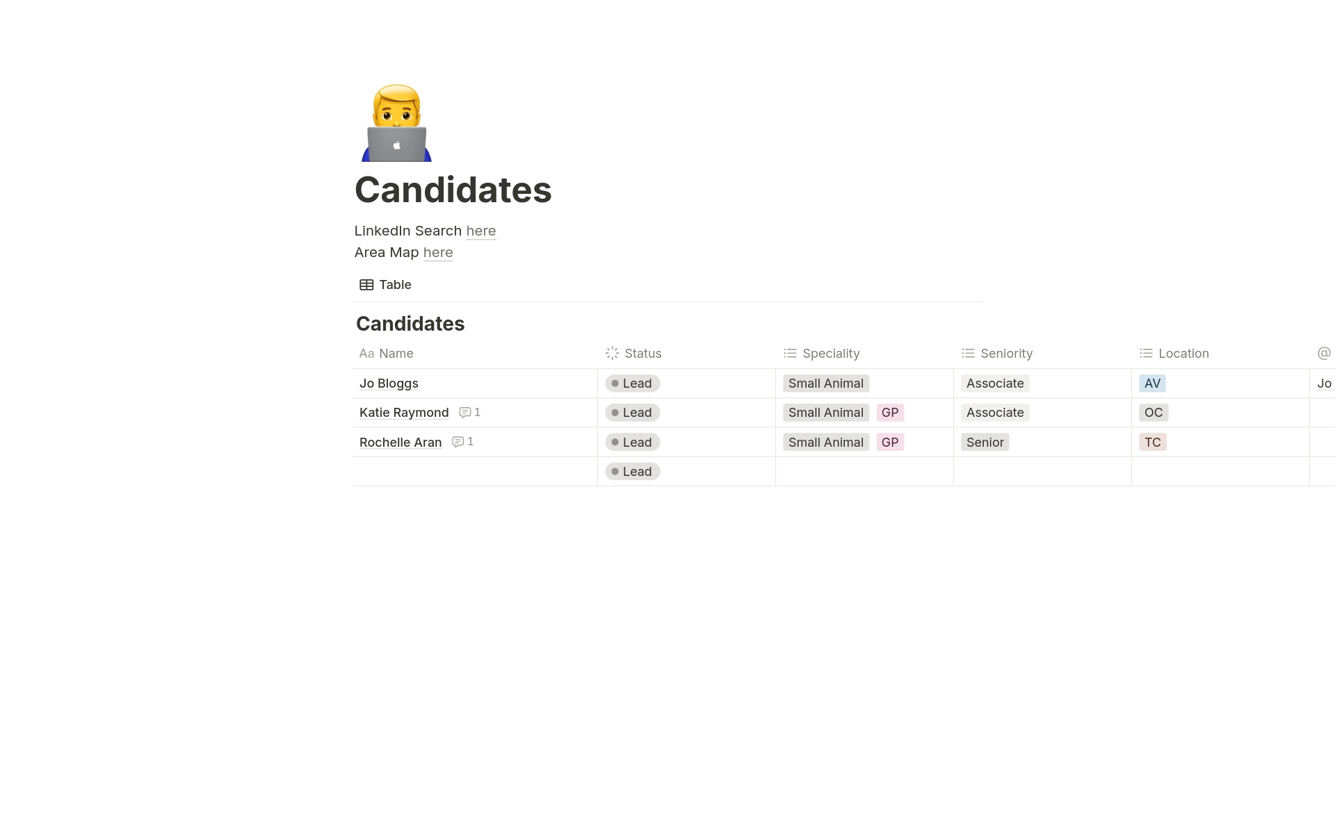 A template preview for Recruiting & Staffing Agency Candidate CRM