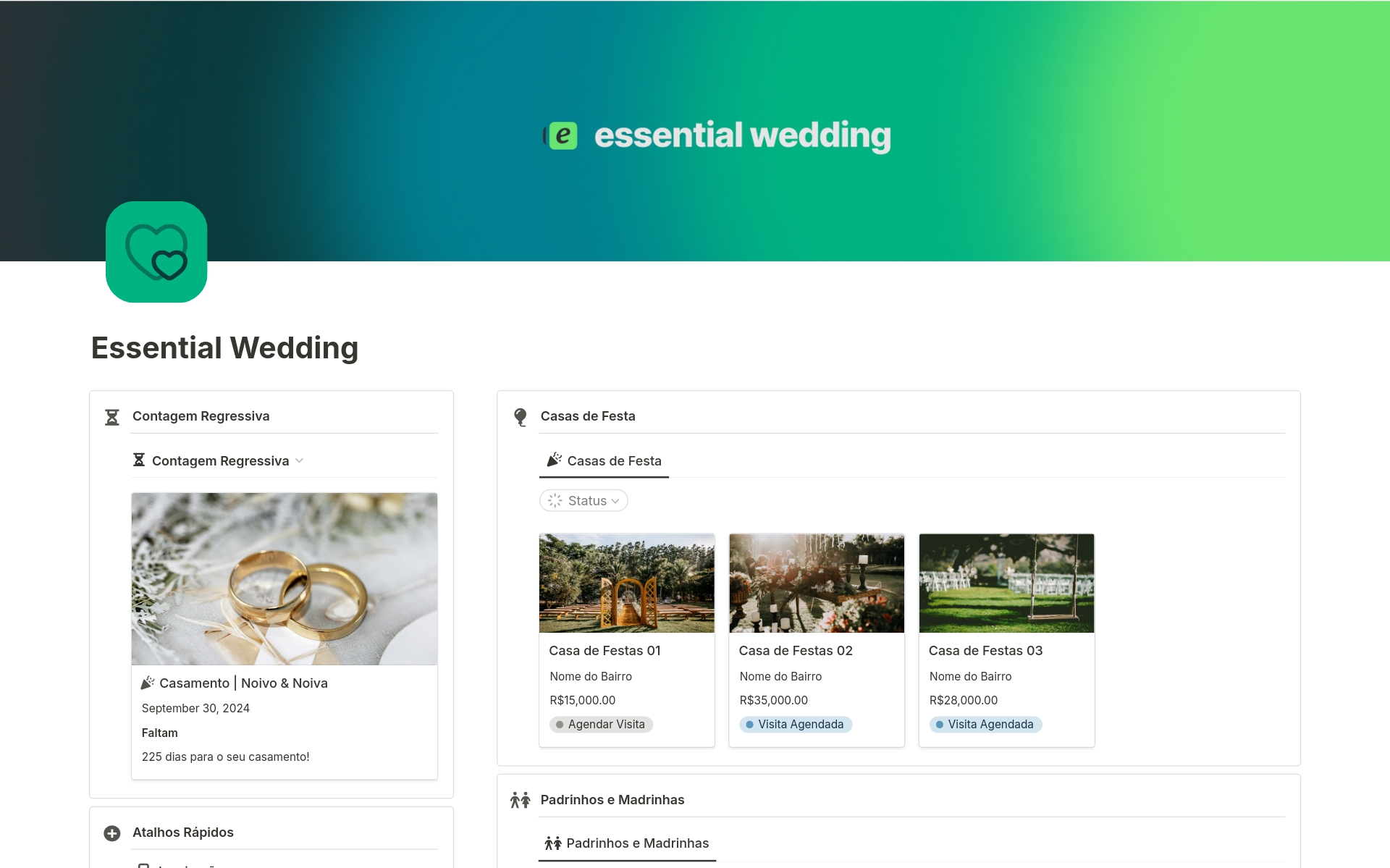 Eine Vorlagenvorschau für Essential Wedding - Organize seu casamento