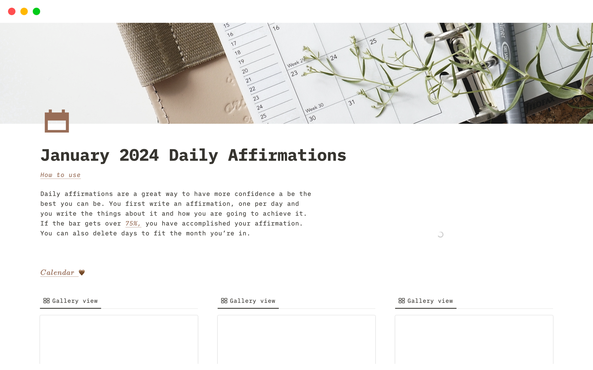 A template preview for 31 Day Daily Affirmations
