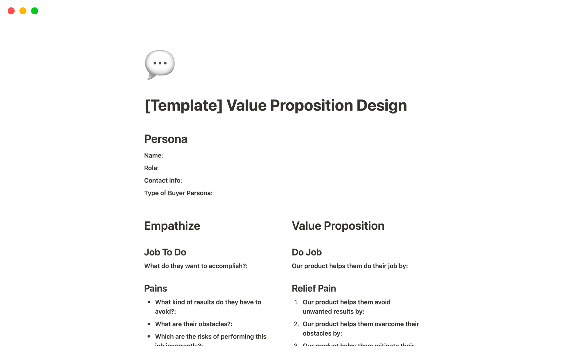 Eine Vorlagenvorschau für Value Proposition Design
