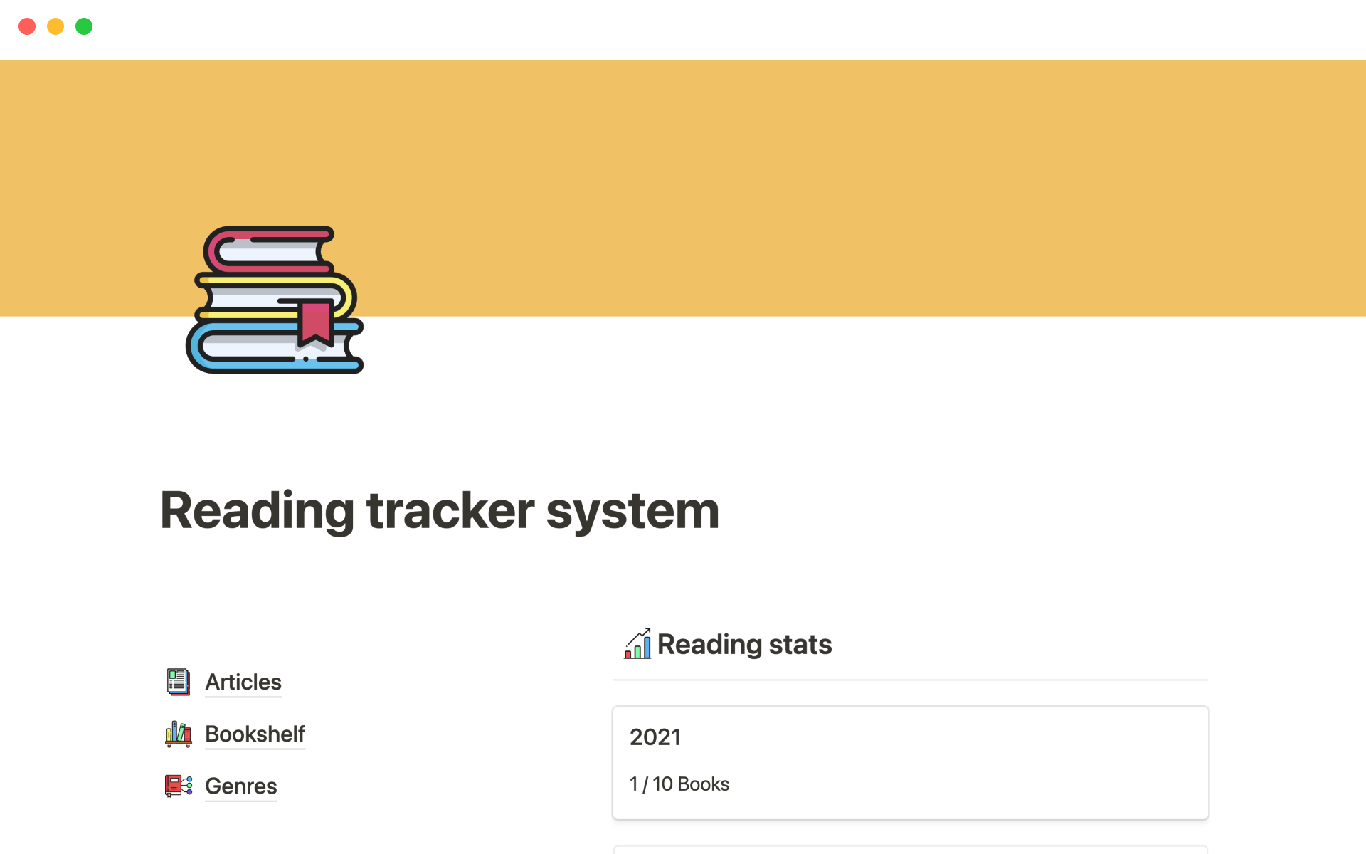 En förhandsgranskning av mallen för Reading tracker system