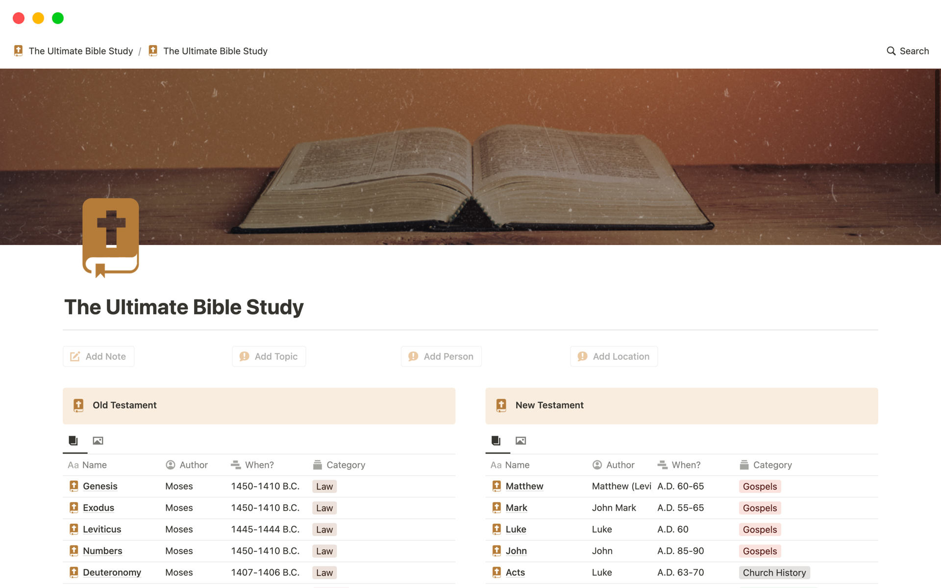En forhåndsvisning av mal for The Ultimate Bible Study